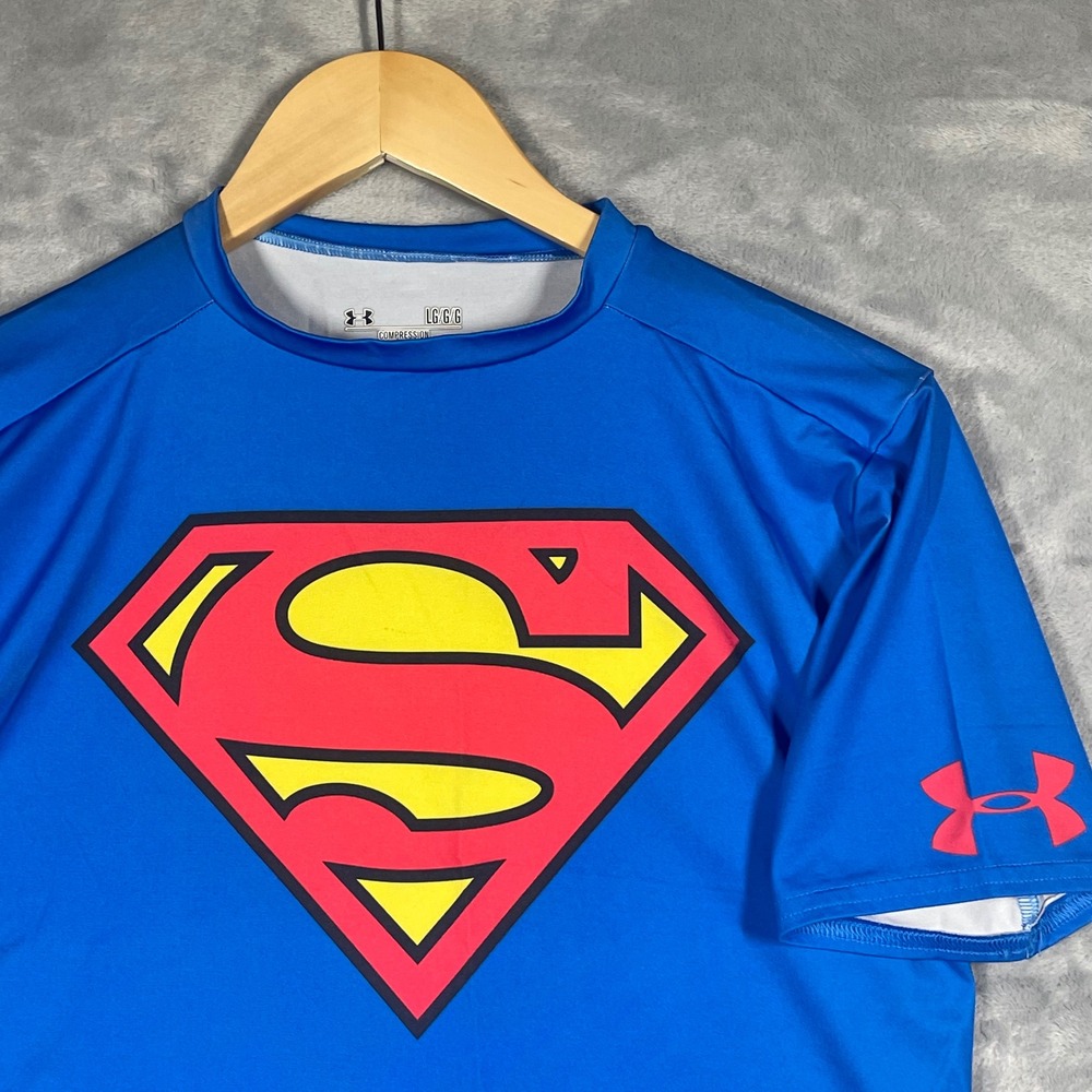 Under Armour Superman HeatGear Compression Shirt Mens Large Blue DC Comics 3280